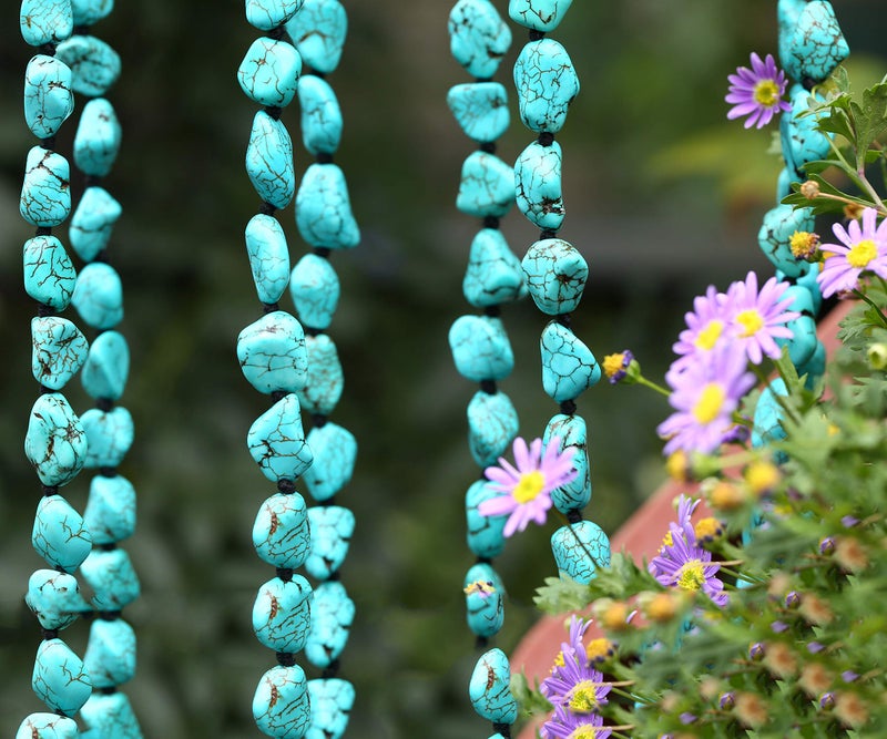 POTESSA Turquoise Beads Endless Necklace Long Knotted Stone Multi-Strand Layer Necklaces Handmade Jewelry 59" - Image 5